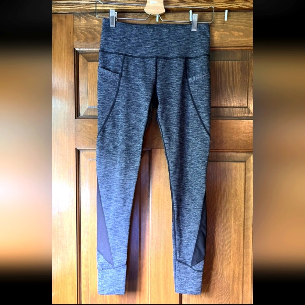 Athleta grey leggings with black mesh size small